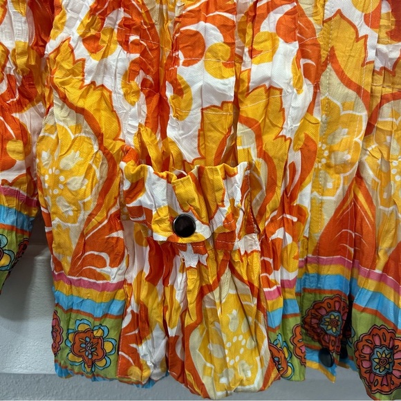 Lindi White and Multi Color Pattern Crinkle Drawstring Waist Jacket Medium - Picture 4 of 11